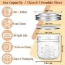 8 oz Wide Mouth Mason Jars with Embossing Pattern&Volume Marks,12 Pack Half Pint Canning Jars with Tags & Brush,Glass Storage Jars with Lids for Yogurt,Overnight Oats,Food Storage,Gift Giving & Crafts