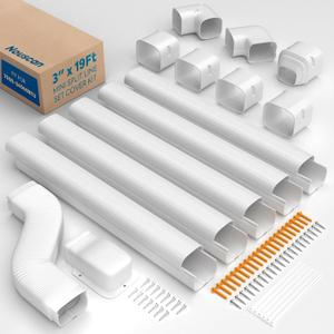 3" 19Ft Mini Split Line Set Cover with Flexible Duct, Upgrade PP Decorative Paintable Lineset Cover Kit, 39.37" per Straight Duct, for Minisplit, Air Conditioner, Central AC, HAVC