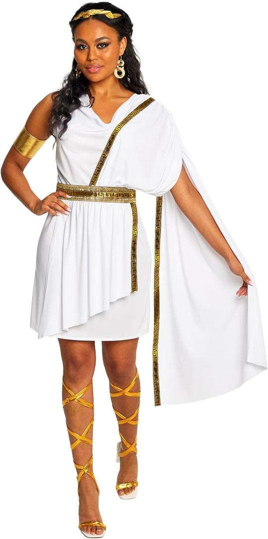 Morph Greek Goddess Costume - Women's Toga Costume, Halloween Goddess Outfit for Women, Greek Toga Dress (X-Large)