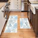 Coastal Kitchen Mat Set of 2 Cushioned Anti Fatigue Mats for Kitchen Floor,Ocean Nautical Starfish Seashell Beach Bathroom Runner Rug Non Slip Standing Mat Washable Kitchen Rug Runner for Sink,Laundry