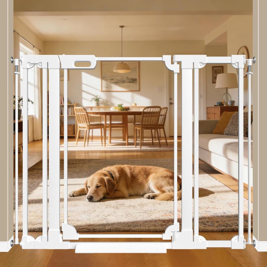 WAOWAO 40" Extra Tall Clear Acrylic Dog Gate for Baby and Kids with Double Lock, 29.5"-47.2" Width, Safety Auto Close Pet Gate for Puppy and Pets, Fits Doorways,Kitchen, and Entryways, White