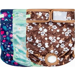 wegreeco Washable Female Dog Diapers Highly Absorbent Reusable Diapers for Dog in Heat Period, 3 Pack (Chrysanthemum, Large) (Large (15"-17" Waist))