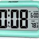 Peakeep Night Light Digital Alarm Clock Battery Operated with Indoor Temperature, Desk Small Clock (Mint)