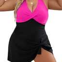 Blooming Jelly Women Plus Size Swimsuit One Piece Swim Dress Tummy Control Bathing Suits Criss Cross Modest Swimwear XXL