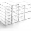 Prsildan Acrylic Drawer Organizer with 17 Drawers, Craft Office Desk Makeup Organizers Accessories, Set of 4 Clear Stackable Storage Drawers for Vanity, Countertop, Jewelry, Art Supply Organization