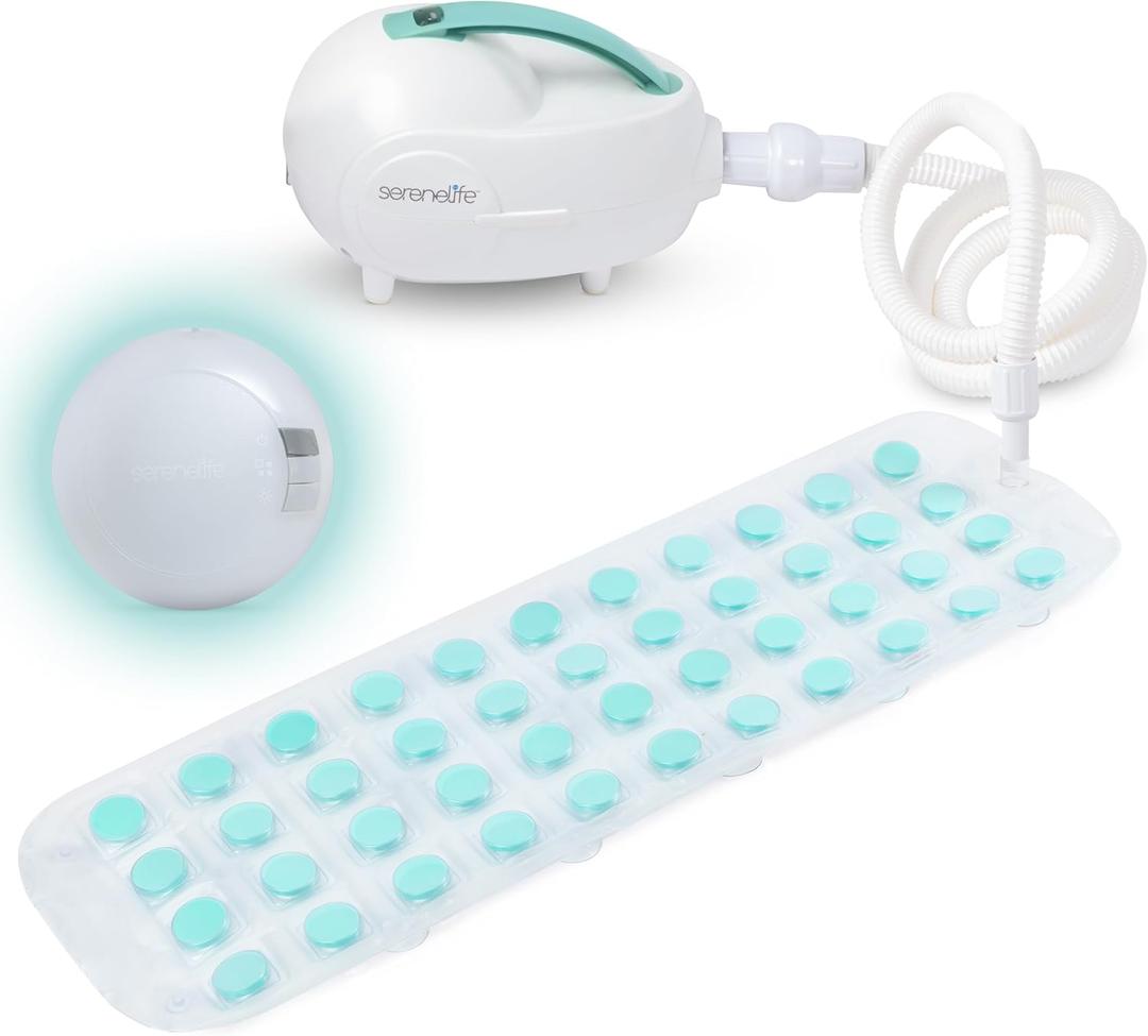 SereneLife Bubble Bath Mat  Portable Spa Mat with Adjustable Intensity, Waterproof LED Light, Pillow and Remote Control for Ultimate Relaxation, 47" x 14.2" (Teal)