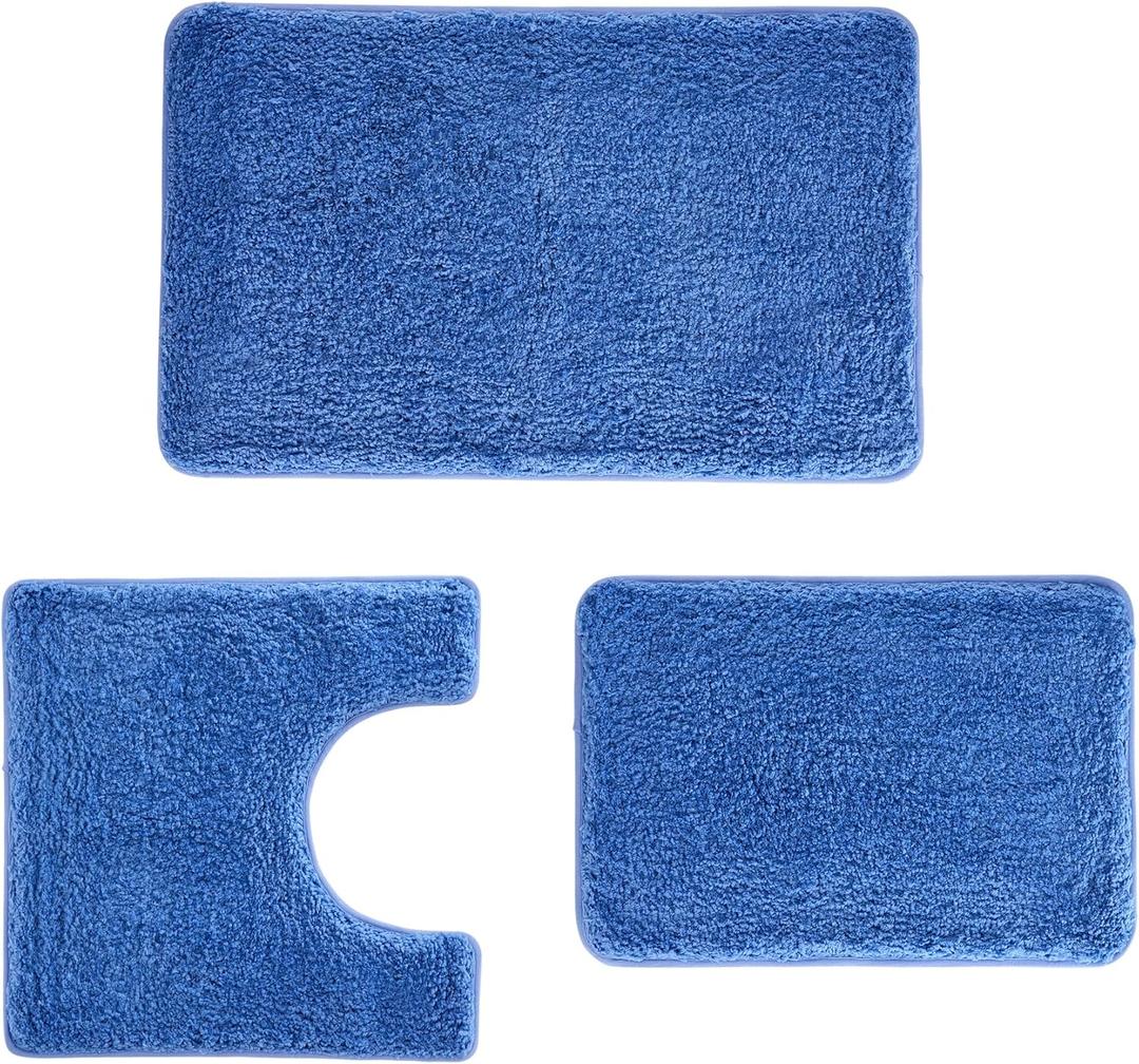 3 Pieces Luxury Bathroom Rug Set with U-Shaped Toilet Rug, Non-Slip Rubber Bottom, Thick Microfiber Fluffy Plush, Water Absorption, Quick Dry, Ultra Soft, Bath Mats for Bathroom, Tub(Sky Blue)