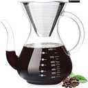Coffee Gator - Pour Over Coffee Maker with Double Stainless Filter 34 fl oz, Thickened Heat-Resistant Borosilicate Glass Pour Over Coffee Dripper, Stovetop Safe