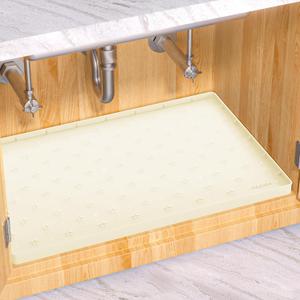 Sdpeia Under Sink Mat 22"14" Waterproof Silicone Cabinet Liner & Sink Protector for Kitchen & Bathroom, Multi-Purpose Organizers Tray for Pets, Laundry, Cat Litter Mat (Cream)