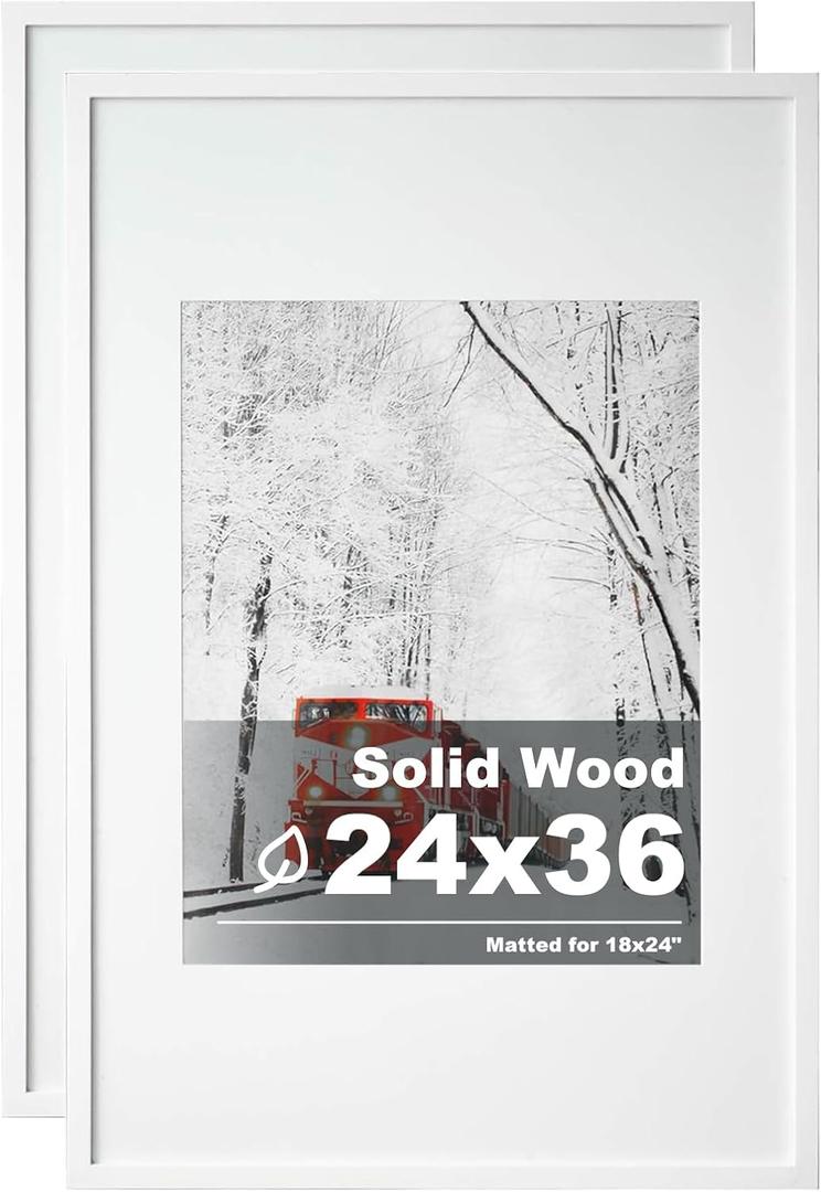 Egofine 24x36 Poster Frames Solid Wood Matted for 18x24, Set of 1 White - Wall Mounting for Horizontal and Vertical Display