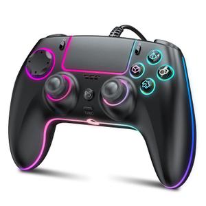 GUOC RGB Wired Controller for PS5/PS4 and PC with Hall Effect Joystick and Trigger, 3.5mm Audio Jack, Support Tubro/Ma cro Function, Adjustable Dual Vibration 6-Axis Motion Control Gamepad