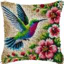 LAPATAIN Latch Hook Kits for Adults,Hummingbird Pattern Color Printed Canvas DIY Throw Pillow Cover,Beginners Handmade Needlework Crafts Home Decoration 17x17inch NP3
