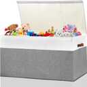 Extra Large Toy Storage Box with Lid, Sturdy Toys Storage Chest Bin Organizer Basket with Dividers for Kids, Boys, Girls, Nursery, Closet, Bedroom, Playroom 35.5"x17" x17"(Grey and White)