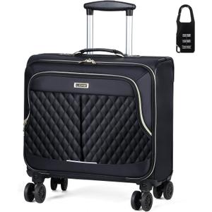 Lekebobor Rolling Laptop Bag Rolling Laptop Briefcase on Wheels for Women/Men Fits Up to 17.3Inch computer Bags Water Resistant for Work Travel and Business, Black Quilted (Large)