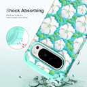 Hocase for Google Pixel 9 Pro XL Case, Shockproof Heavy Duty Protection Hard Plastic+Silicone Rubber Bumper Hybrid Protective Case for Google Pixel 9 Pro XL 6.8" 2024 - White Flowers in Teal