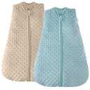 JELLYMONI Fleece Baby Sleep Sack 0-6 Months, 1.5 Tog Warm Winter Baby Wearable Blanket with Plush Dots and 2-Way Zipper, Cotton Toddler Sleep Sack (Small, Blue/Khaki)