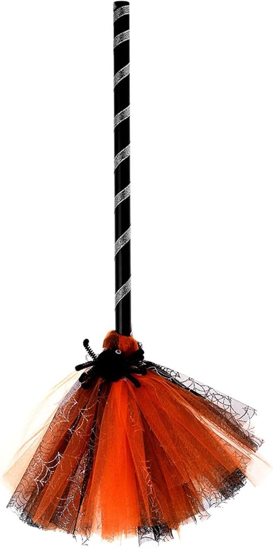 Halloween Witch Broom Plastic Witch Broomstick with Detachable Handle, Halloween Cosplay Costume Props, Halloween Masquerade Dress Up Costume Decoration, Witch Flying Broomstick (Orange)