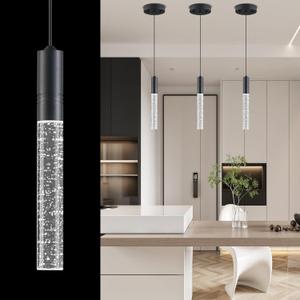 Pendant Lights Kitchen Island, Black Kitchen Pendant Light with Crystal Bubble, Modern Adjustable Hanging Lights Fixture for Dining Room Hallway Bedroom Over Sink 1 Pack