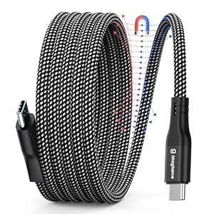 Magtame Magnetic USB C Cable, Coiled USB C to USB C Cable 60W(3A), 3.3ft Retractable USB C Cord, Nylon Braided Type C Fast Charging Cable Compatible with Phone 15, for Samsung, Pad, USB C Device, Black