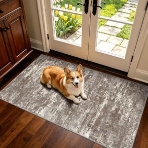 Runners for Hallways Ultra Non-Slip 2x4 Washable Kitchen Rug Abstract Tear and Stain Resistance No Pile Lightweight Runners for Entryway, Laundry Room, Bedside, Brown