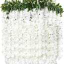 8pcs Artificial Wisteria Flowers 4.58Ft Fake Silk Wisteria Vine Rattan Hanging Flower Garland String for Wedding Arch Party Background Garden Bedroom Home Decor (White), 37 inches