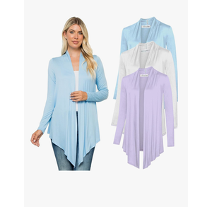 Free to Live 3 Pack Long Sleeve Cardigan for Women Open Front Dressy Casual Fall Draped Lightweight Sweaters Cover Up Shrugs , Medium
