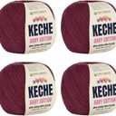 Keche Cotton Yarn, 60% Cotton 40% Acrylic Yarn, Soft Cotton Yarn for Crochet and Knitting, Amigurumi Yarn 4 Skeins/Balls [1.76 Oz (50g) / 180 Yrds (165m)] x 4 - Claret Red