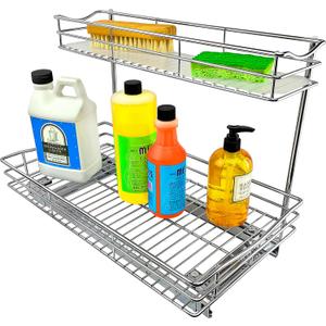 LYNK PROFESSIONAL Pull Out Under Sink Kitchen Cabinet Organizer - 11.5 in. x 18 inch deep Drawer - Sliding Shelf Organizer for Cabinets and Undersink Storage Shelves - Chrome