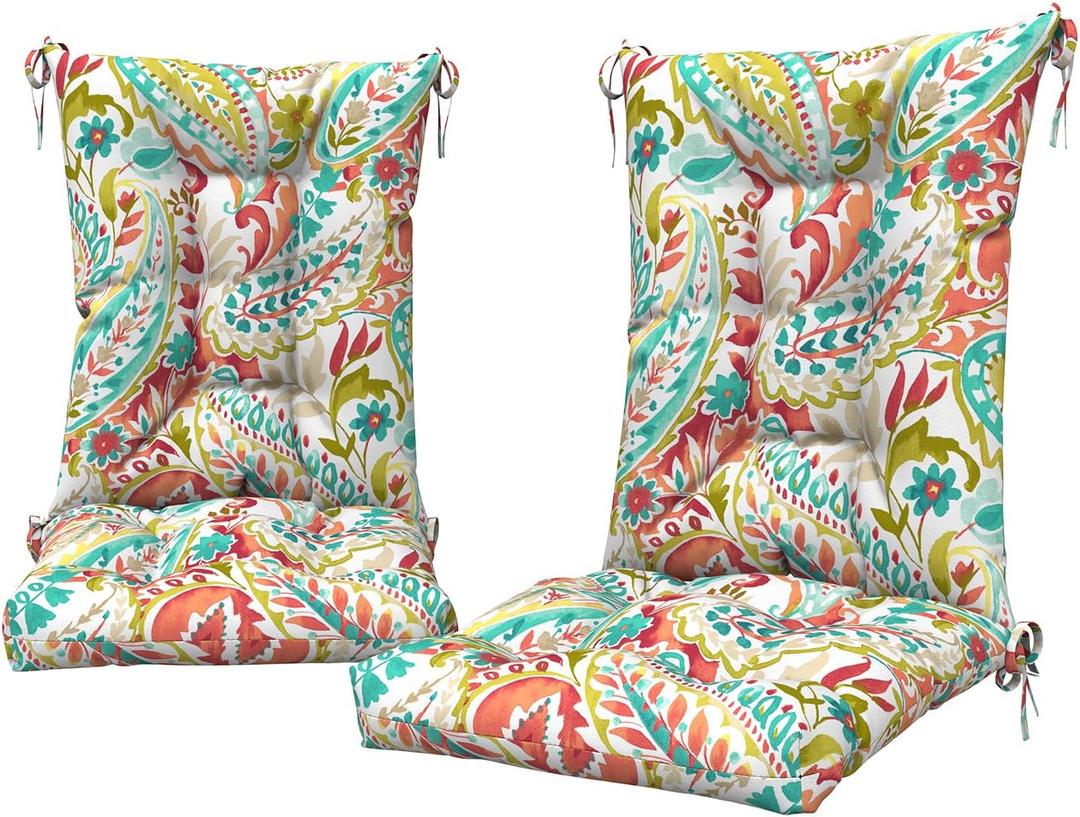 DYTXIII Set of 2 Rocking Chair Cushions for Outdoor/Indoor Use,Water Resistant Tufted High Back Chair Pads for Patio,Porch,Balcony Rocker and Adirondack Furniture - Pretty Paisley