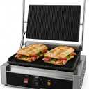 Commercial Panini Press Grill, Sandwich Maker with Adjustable Temperature