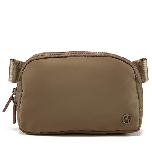 Pander Two Way Zipper Fanny Pack Nylon Everywhere Belt Bag for Women, Water Repellent Waist Packs, Crossbody Bags with Adjustable Strap (Gray Brown)