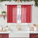 BGment Red Kitchen Curtains 36 Inch Length, Short Semi Sheer Drapes Lightweight Textured Rod Pocket for Bathroom Cafe Windows Over Sink, 2 Panels Set, Each 42 Inch Wide