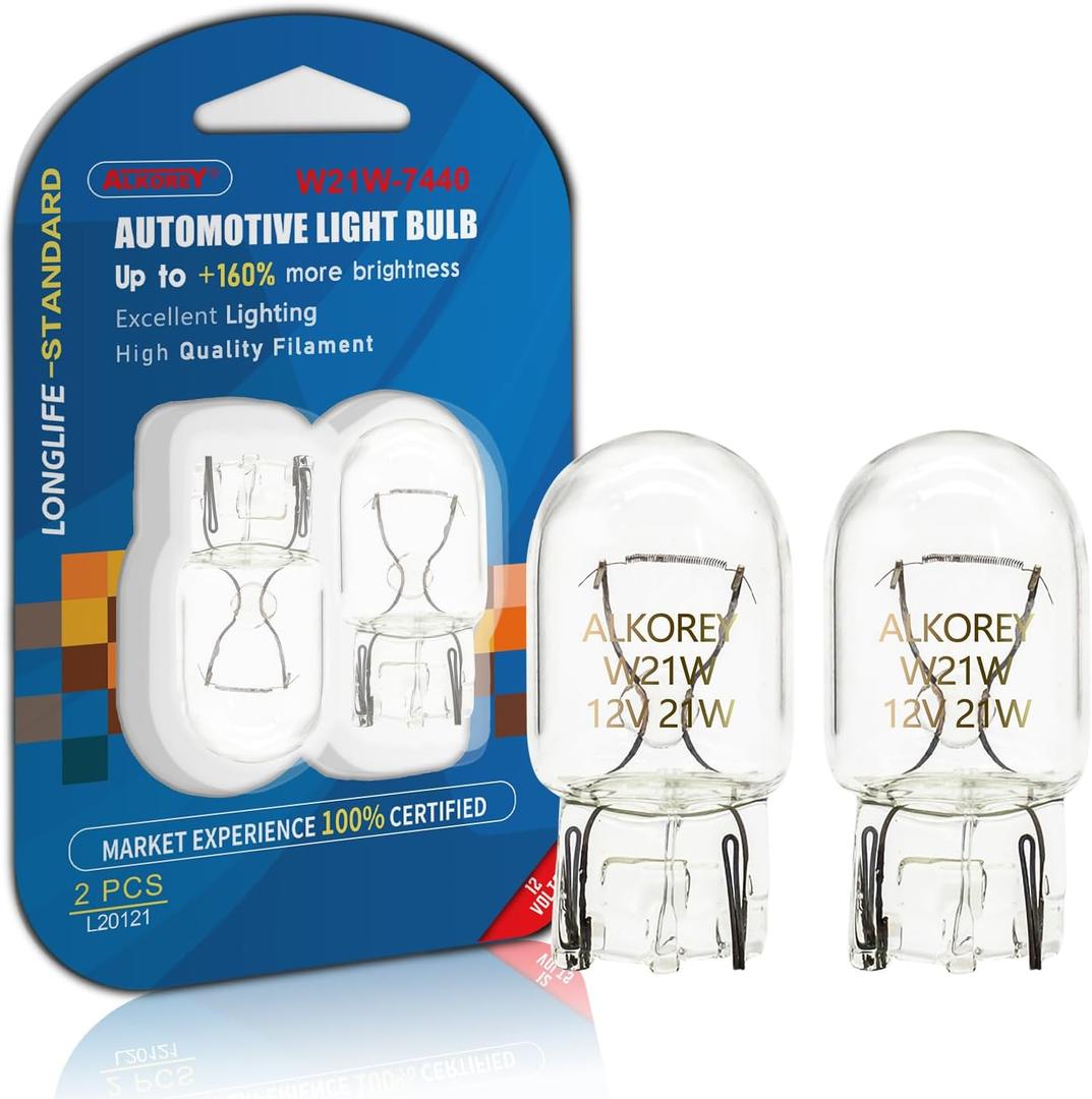 ALKOREY-T20 W21W 7440 Bulb, 2700K Warm White 12V 21W 7440 Replacement Bulbs for Back Up Reverse Lights, Brake Tail Lights, Car Miniature Lamps, Ideal for Parking, 2 Pack