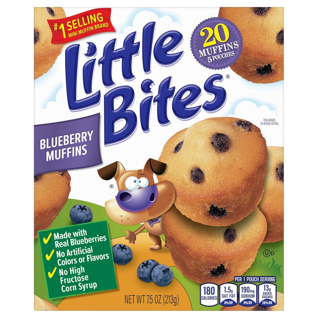 2 x Little Bites Blueberry Muffins, 5 individual packs, (1.5 oz each), Real Blueberries Mini Muffins, 7.5 oz Multipack (EXP 07/26/26)