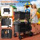 Wagon Stroller Outdoor for 2 Kids - Double Toddlers Stroller with Canopy & Removable Seat Pads, 2 Seater Push Pull Wagon One-Hand Fold, Shock-Absorbent Wheels & Safety Harness, Black