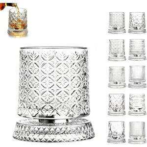 Rotating Whiskey Glass, 360 Degree Spinning Crystal Tumbler for Stress Relief, Heavy Base Kinetic Old Fashioned Glass for Scotch Bourbon, Unique Gift for Men Dad Husband on Birthday