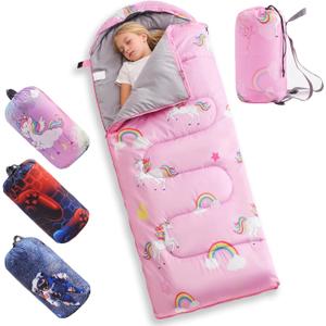tuphen Kids Sleeping Bag - 50-77 3-Season Waterproof Sleeping Bag for Boys & Girls, Lightweight 2.2 lbs Camping Gear with Compression Bag Ideal for Camping, Hiking, Indoor