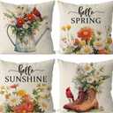 GAGEC Spring Pillow Covers 16x16 Inch Set of 4 Cardinal Floral Throw Pillowcase Hello Sunshine Home Sofa Bedroom Living Room Holiday Cushion Case Farmhouse Decorations