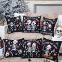 Breling 6 Pcs Gothic Christmas Pillow Covers 18 x 18 Inch Funny Skeleton Dancing Pillow Case Gothic Christmas Decor for Xmas Holiday Winter Living Room Home Sofa Couch Decor