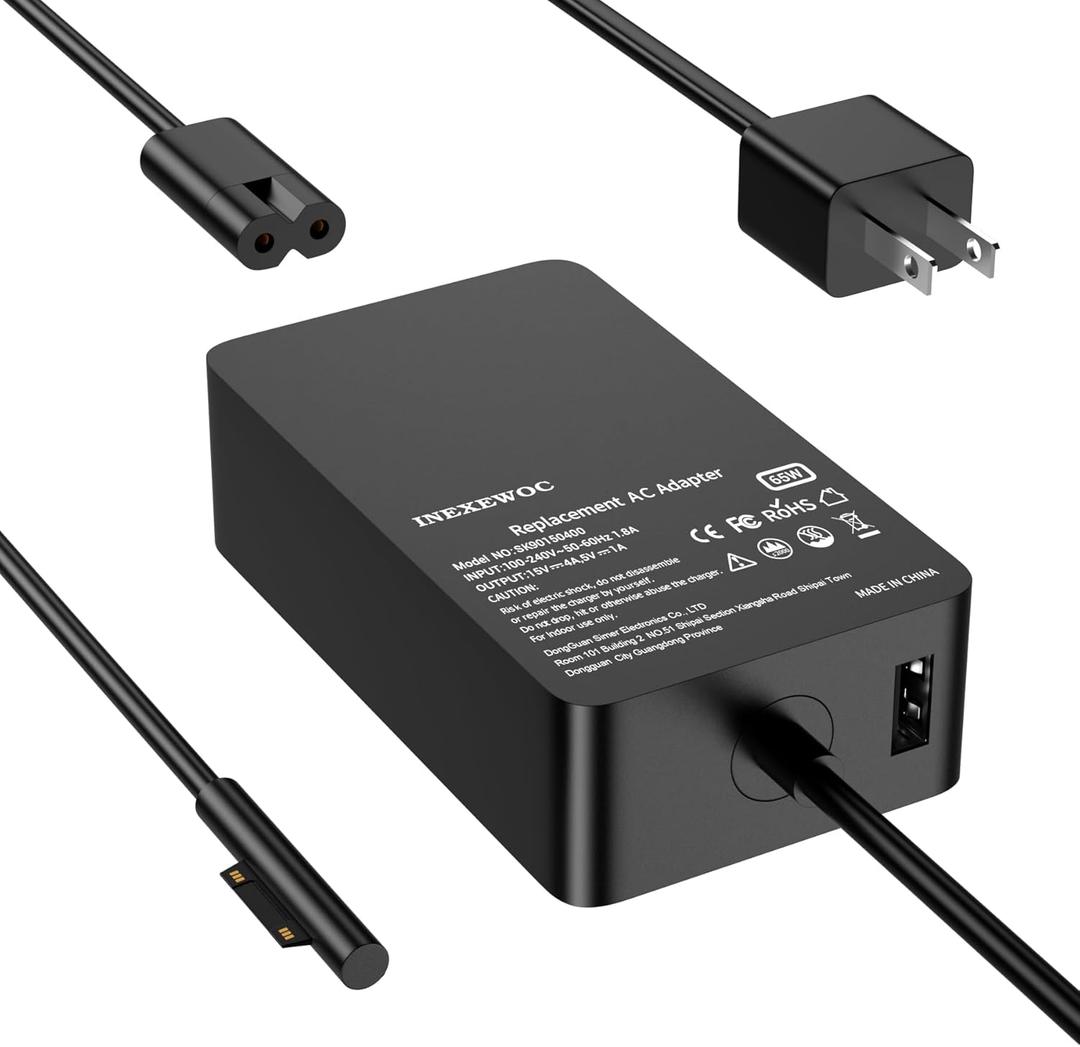 65W Surface Pro Charger Compatible with Microsoft Surface Pro 11,10, 9, 8, 7+, 6, 5, 4, 3, X, Windows Surface Laptop 6, 5, 4, 3, 2, 1, Surface Go Tablet, Surface Book 3, 2, 1, 44W, 36W