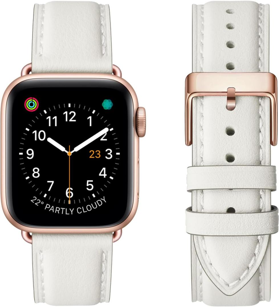 Leather Bands Compatible with Apple Watch Band 38mm 40mm 41mm 42mm(Series 11/10), Genuine Leather Wristband Starp for iWatch SE Series 11 10 9 8 7 6 5 4 3 2 1 Ultra for Women Men