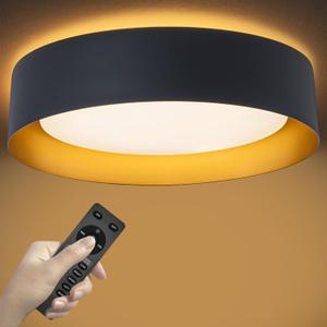 Bargeni Flush Mount Ceiling Light with Remote,Matte Black with Gold Inside,24W/2700K-6000K/with Night Light Mode,12.5 inch LED Flush Mount Light for Bedroom,Living Room,Kitchen