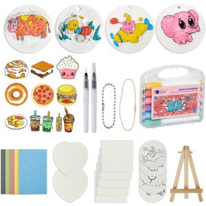 HICFRWE Magic 3D Foam Texture Painting Kit 56 Pcs Puffy Painting Kit Included 12 Colors Acrylic Maker Pen, 2 Water Brush Pen, 3D Drawing Magic Canvas Sponge, Christmas Stocking Stuffers Gifts