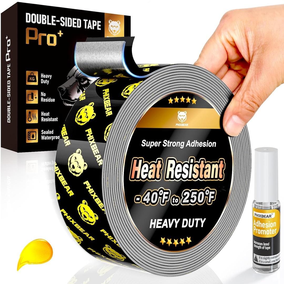 PHIXBEAR Double Sided Tape Heat Resistant Heavy Duty, Waterproof Outdoor Indoor Automotive Mounting Tape, Removable No Residue Super Strong Adhesion Foam Tape, 1" x 20FT