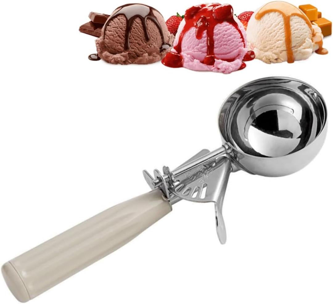 3-3/4 OZ Ice Cream Portion Scoop with Trigger Release Food Disher with Ivory Handle #10 Food Portion Control Scoop Ice Cream Scooper Cookie Scooper for Baking