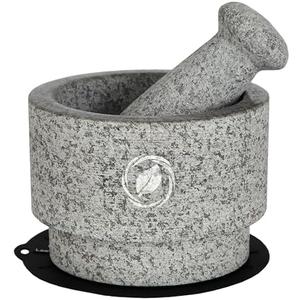 Laevo Mortar and Pestle Set (Large) - Stone Spice Grinder - Grinding Bowl and Pestle - Reversible Molcajete Mexicano - Large Mortar and Pestles Set for Guacamole, Spices - 2.1 Cup, Gray Granite