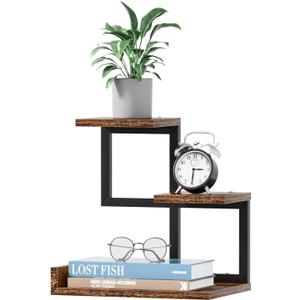 Gannyfer Office Decor Desk Shelf Organizer - Wood Desktop Shelf, Freestanding Desk Hutch, 3 Tier Storage Display Rack, Small Bookshelf with Metal Frame for Books/Plants/Toys (Rustic Brown Black), Art Deco