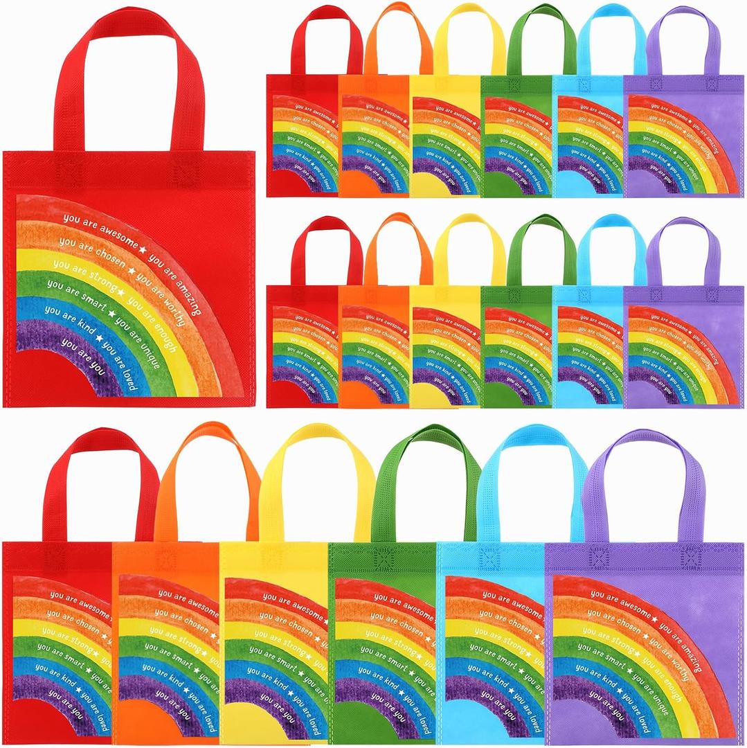 Coume 48 Sets Valentines Gifts Bags for Students Inspirational Rainbows Party Favor Bag for Primary School Student Sunday School Gift Goodie Employee Coworker Office Classroom Kindergarten (Rainbow)