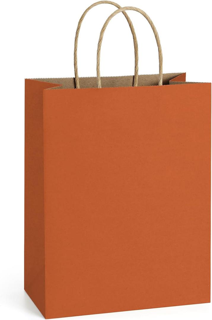 BagDream Gift Bags 8x4.25x10.5 IN 100Ct Kraft Paper Gift Bags with Handles Bulk, Halloween Party Favor Retail Shopping Craft Bags (Orange)