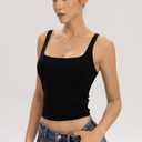 QINSEN Womens Tank Tops with Built in Bras Square Neck Double Lined Basic Sleeveless Workout Tops (Black, M)